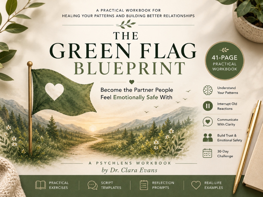The Green Flag Blueprint workbook cover - A Practical Workbook for Healing Your Patterns and Building Better Relationships