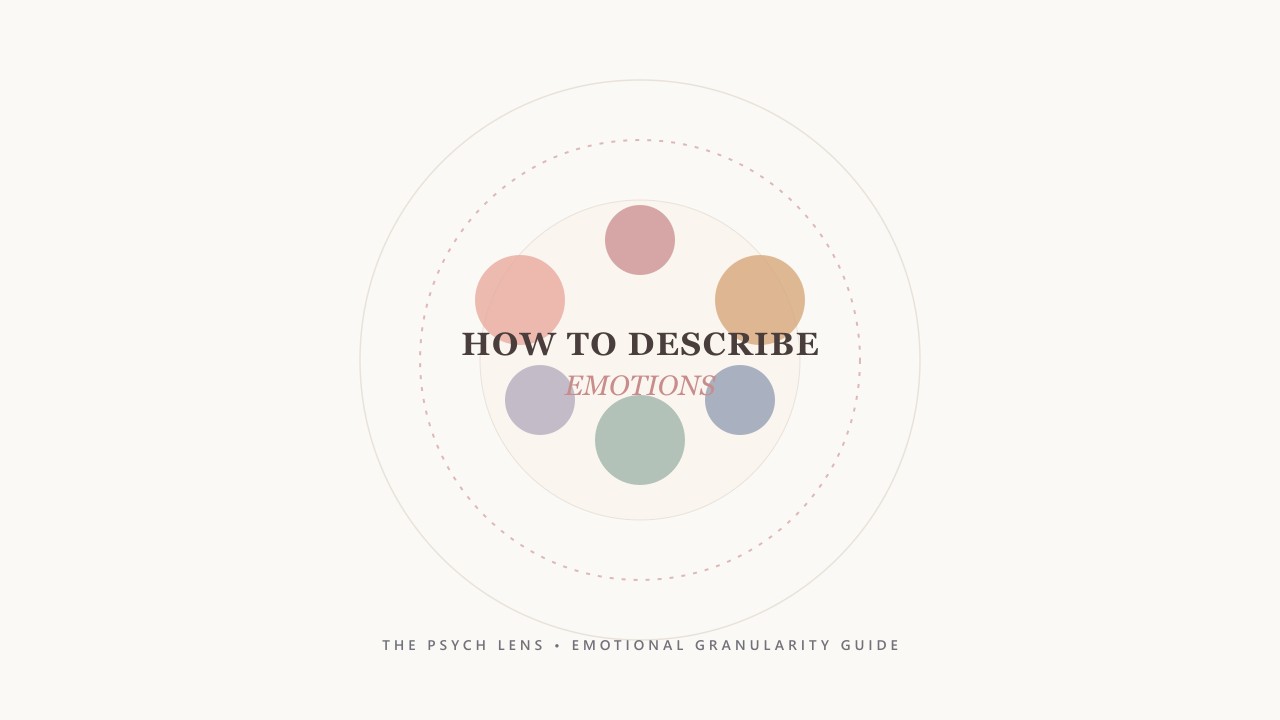 Editorial graphic for how to describe emotions, featuring the emotional granularity spectrum